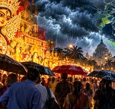 Rainy Durga Puja Beneath a Cyclone Sky